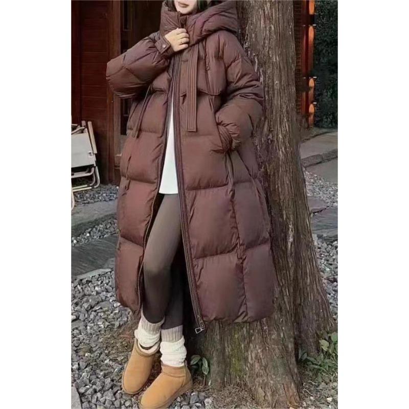 

Женский пуховик с капюшоном, свободный, средней длины, новый, до колена, холодостойкий, темпераментный, элегантный M темно-коричневого