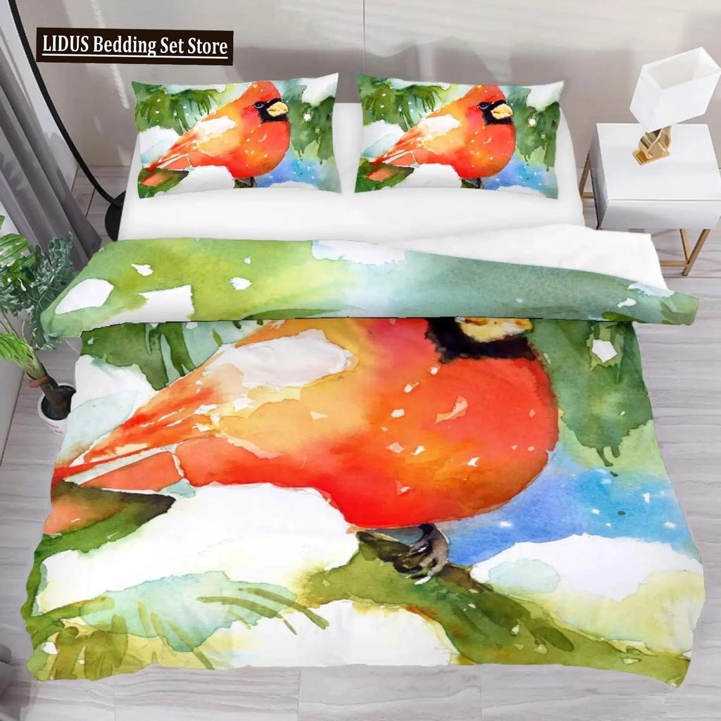 Comforter Cardinal Red Bird Bedding Set For Child Youth Pine Tree Comforter Animal Snow King Size Soft