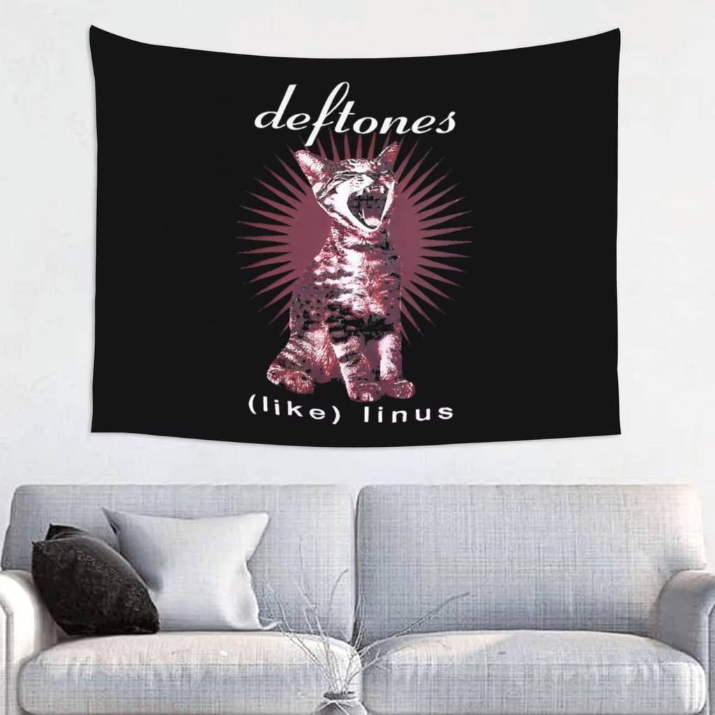 Deftones Cat Hippie Polyester Tapestry Wall Hanging Metal Punk Rock Music Art Throw Rug for Dorm Room Decor