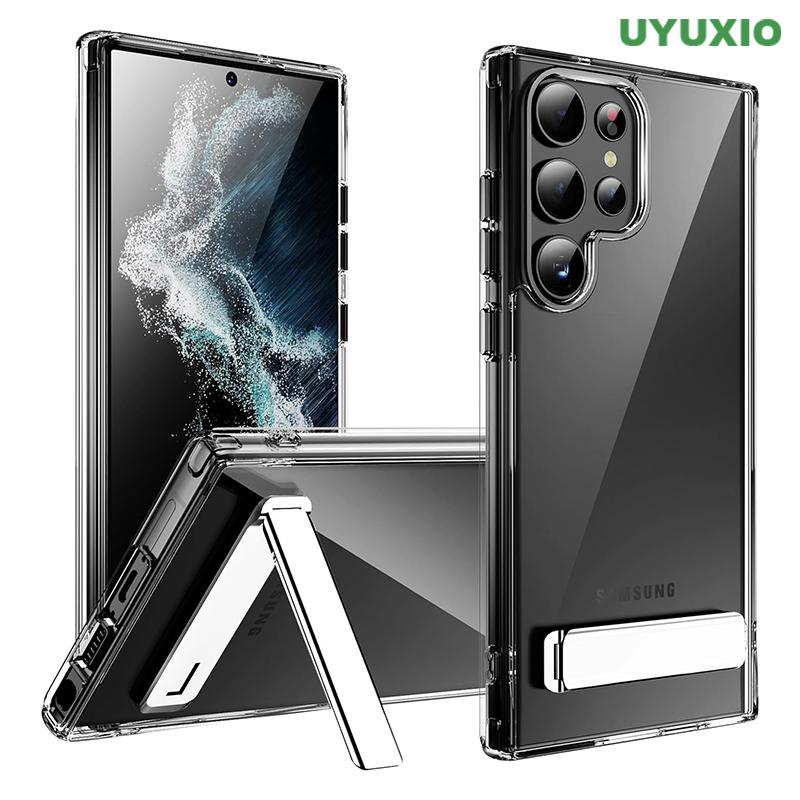 UYUXIO Clear Mobile Phone Stand Case for Samsung Galaxy S26 S25 S24 S23 Ultra Plus 22 Cases with Kickstand Cover with Holder