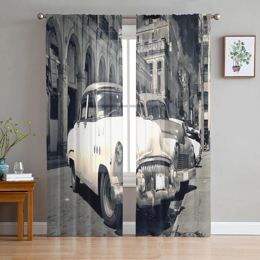 Car Wings Icon Retro Tulle Curtains for Living Room Print Sheer Voile Curtain Bedroom Window Screening Drapes Blinds Home Decor