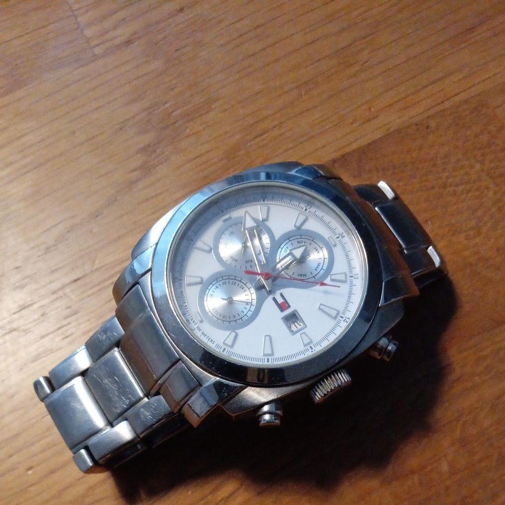 Used Tommy Hilfiger Men's Watch Chronograph Silver White Dial