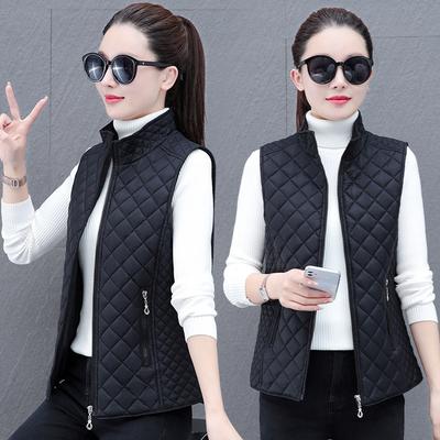 Gilet Léger en Duvet pour Femme Automne Hiver Court Vêtement de Mère d'Âge Moyen Veste Cardigan Zippée