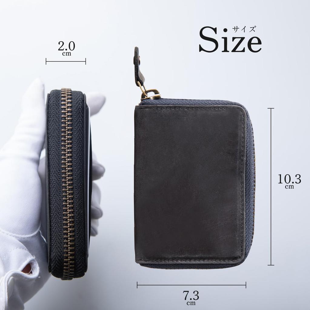 Coin Purse Leather Zipper Small Compact Coin Case Brand Men's 30's 40's 50's (Navy)