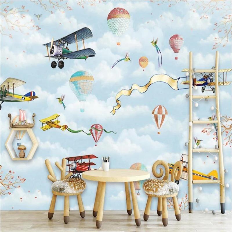Mural Wallpaper Cartoon Style Hot Air Balloon Children Wallpaper Sofa Tv Background Wallpaper Home Decor