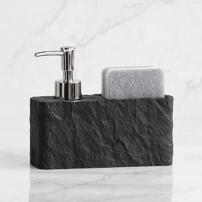 Soap Dispenser with Sponge Kitchen Sink and Bathroom Soap Dispenser Imitation Black Rock Liquid Hand and Dish Soap Dispenser