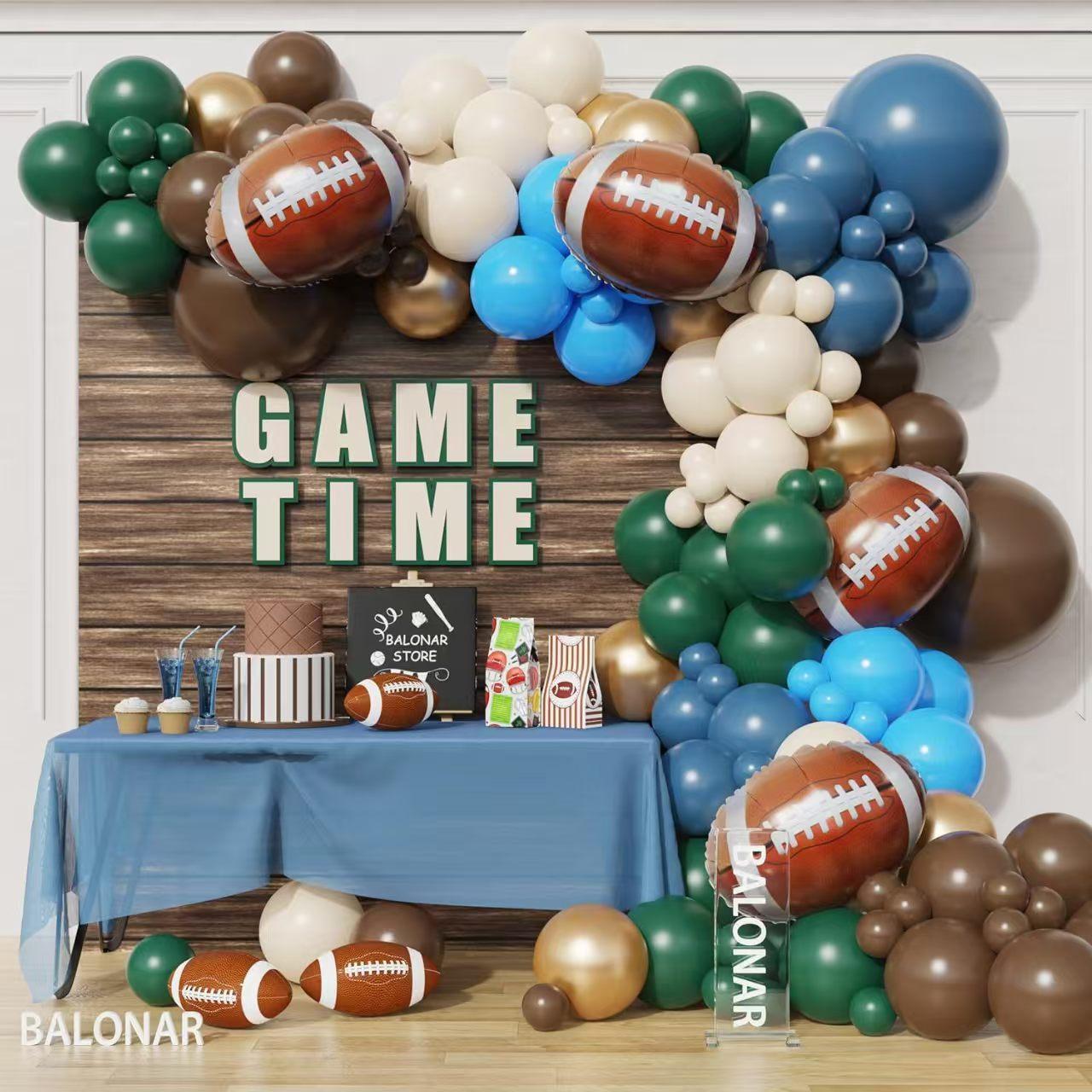 

Football Balloon Wreath Set 154 Pieces Grey Blue Green Coffee Latex Balloon Football Boy Sports Baby Set as shown