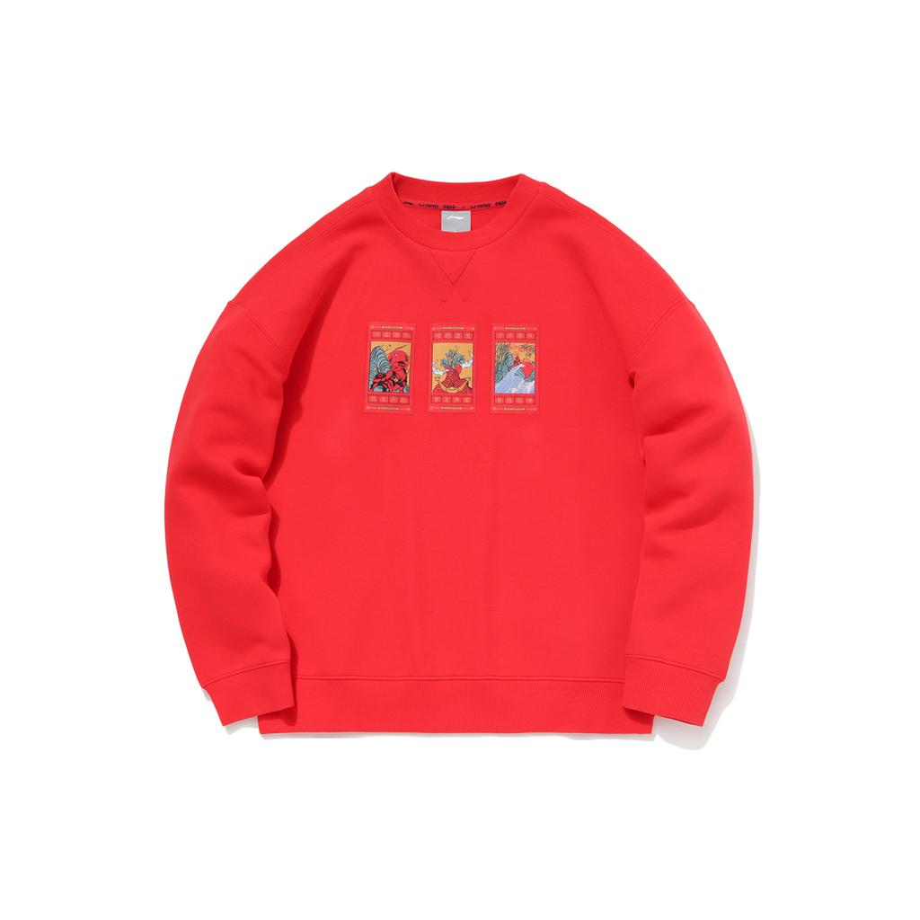 Li Ning Sweatshirts Men's Red Crew Neck Moderate Regular AWDR021-2