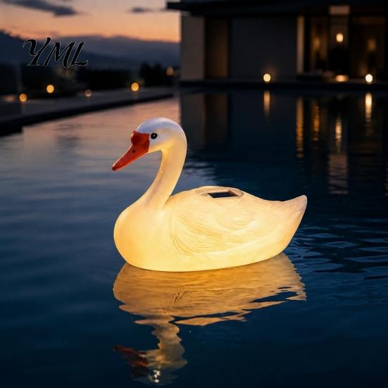Solar Yard Decor for Walkways Floating Swan Garden Statue with Warm LED Lights, Waterproof Outdoor Pond Romantic Atmosphere Lighting Backyard