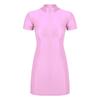 Womens Glossy Mock Neck Bodycon Dress Short Sleeve Stretchy Fabric Nightclub Party Mini Dress