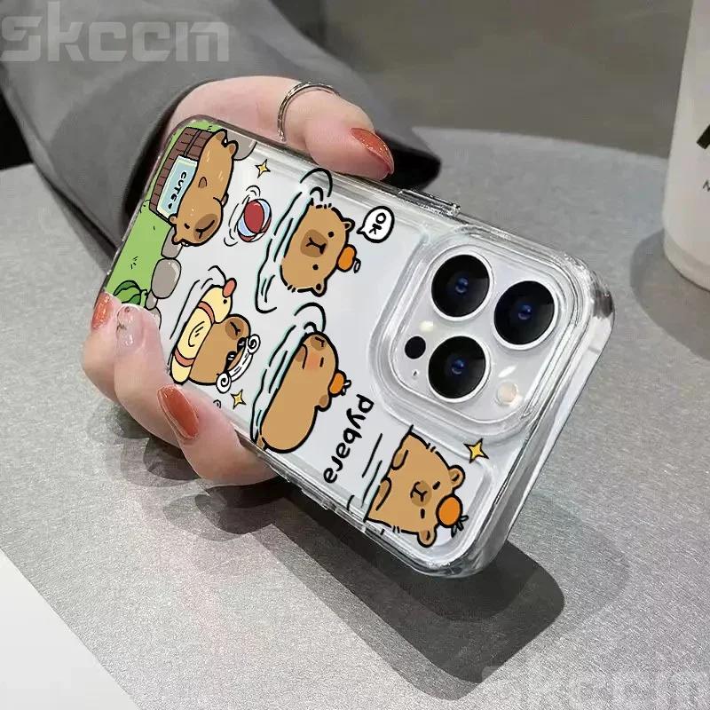 Cartoon Tier Süßes Capybara Handyhülle Für iPhone 16 15 14 13 12 11 Pro Max Mini XS XR X 7 8 Plus Stoßfest Weiche Klare Hülle