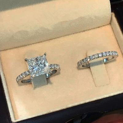 Square Diamond Four-Claw Princess Set Ring, Super Flash Blingbling Set Ring, Jewelry
