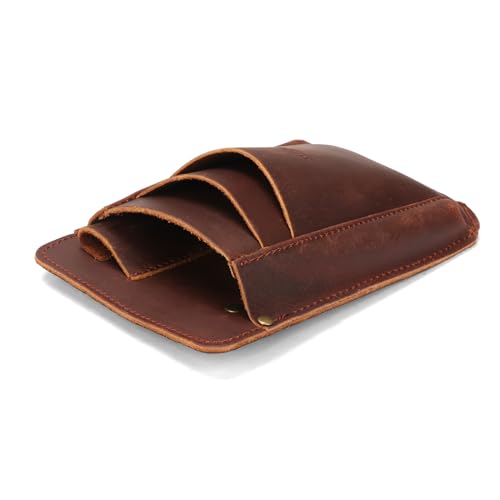 TOURBON Gardening Pouch, Pruning Shears Pouch, Leather Scissor Case Bag, Gardening, Florist, Waist Pouch, with Shoulder Strap (Dark Brown)