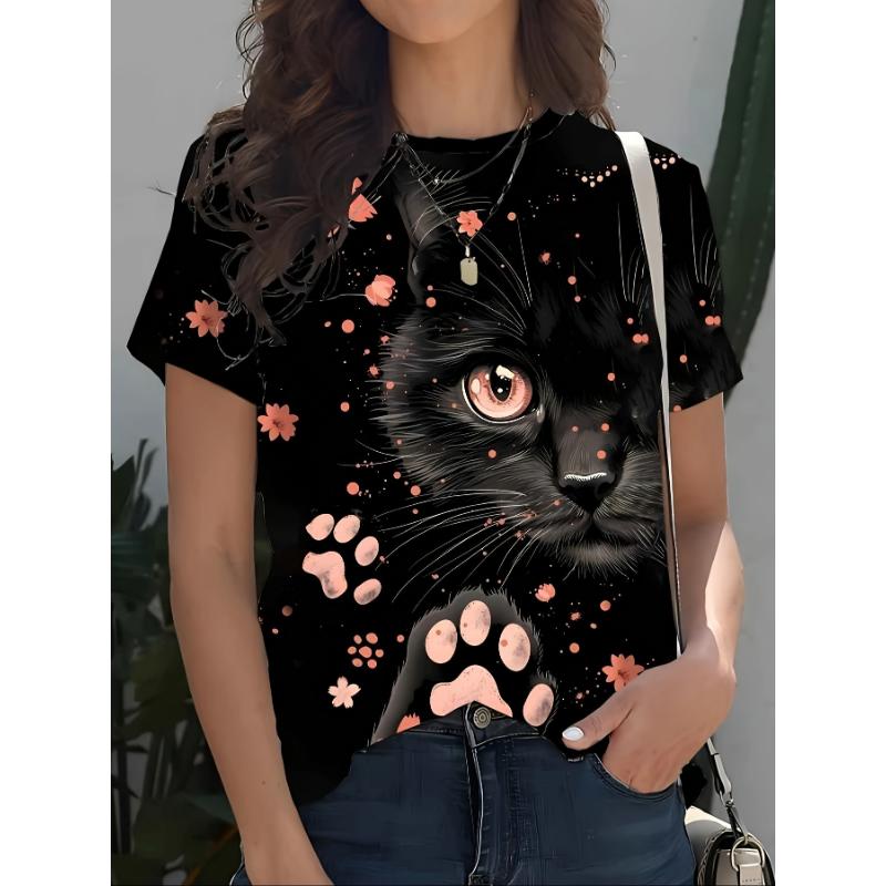 Fashion Women's Crew Neck Short Sleeve 3D Animal Color Printing Animal Short Sleeve Crew Neck T-Shirt
