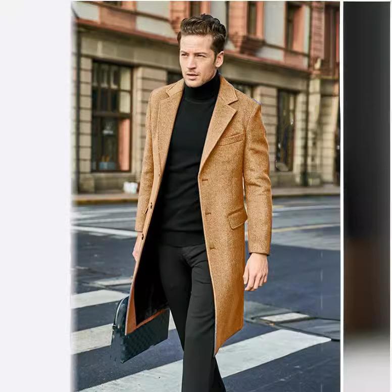 Men's British Men's Long-sleeved Woolen Coat Autumn and Winter Woolen Coat