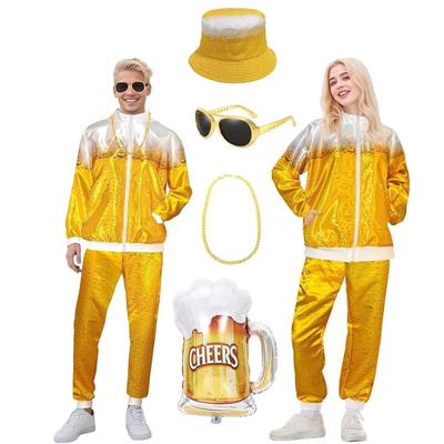 1980s 1990s Beer Festival Costume Set Party Outfit Tracksuit Jacket Pants Hat Sunglasses Necklace Inflatable Beer Mug Accessory
