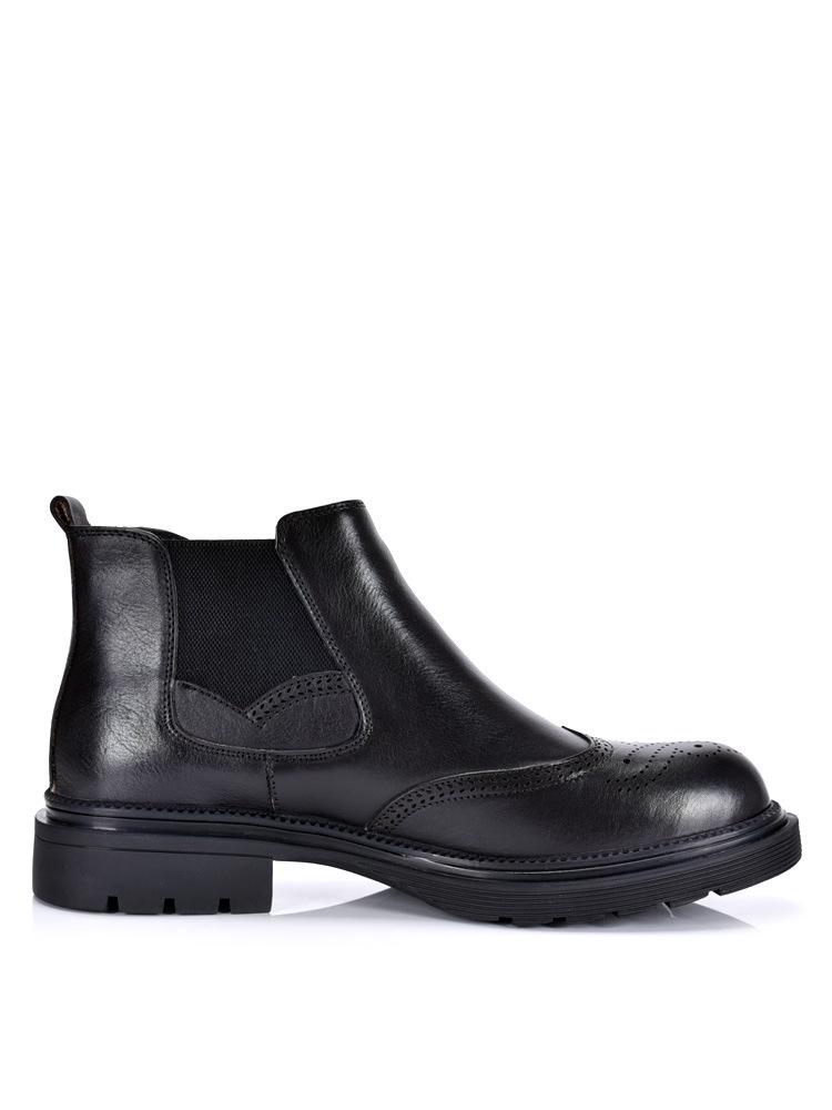 Men's Genuine Leather Chelsea Boots - Velvet Lined, Breathable, Trendy Mid-Top Martin Style