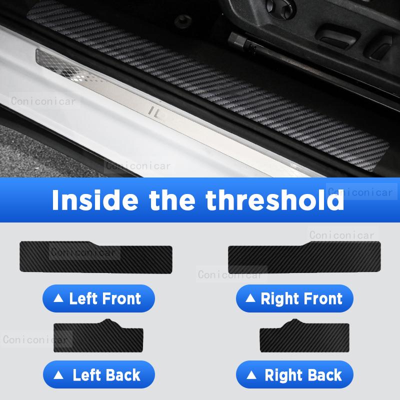 For VW ID.4X ID4CROZZ Car Door Sills Scuff Plate Threshold PU Protector Interior Imitation Carbon Fiber Sticker Accessories