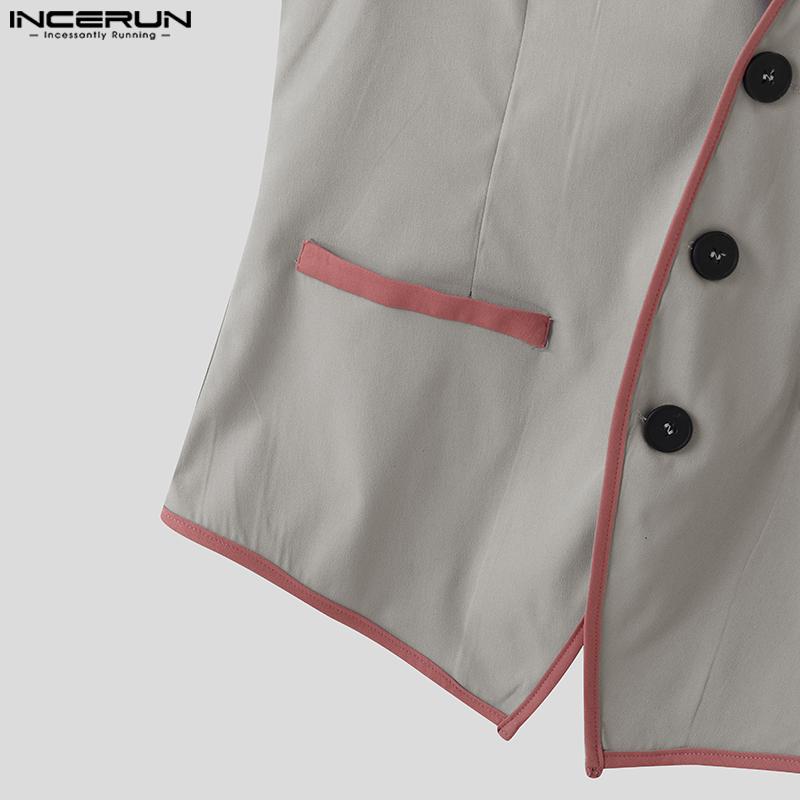 INCERUN Men Casual Lapel Neck Sleeveless Stitching Thin Waistcoat Tops