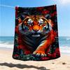 1pc Tiger Roses Outdoor Flannel Blanket, Cozy & Warm Soft Te Playful Design, Napping Camping,
