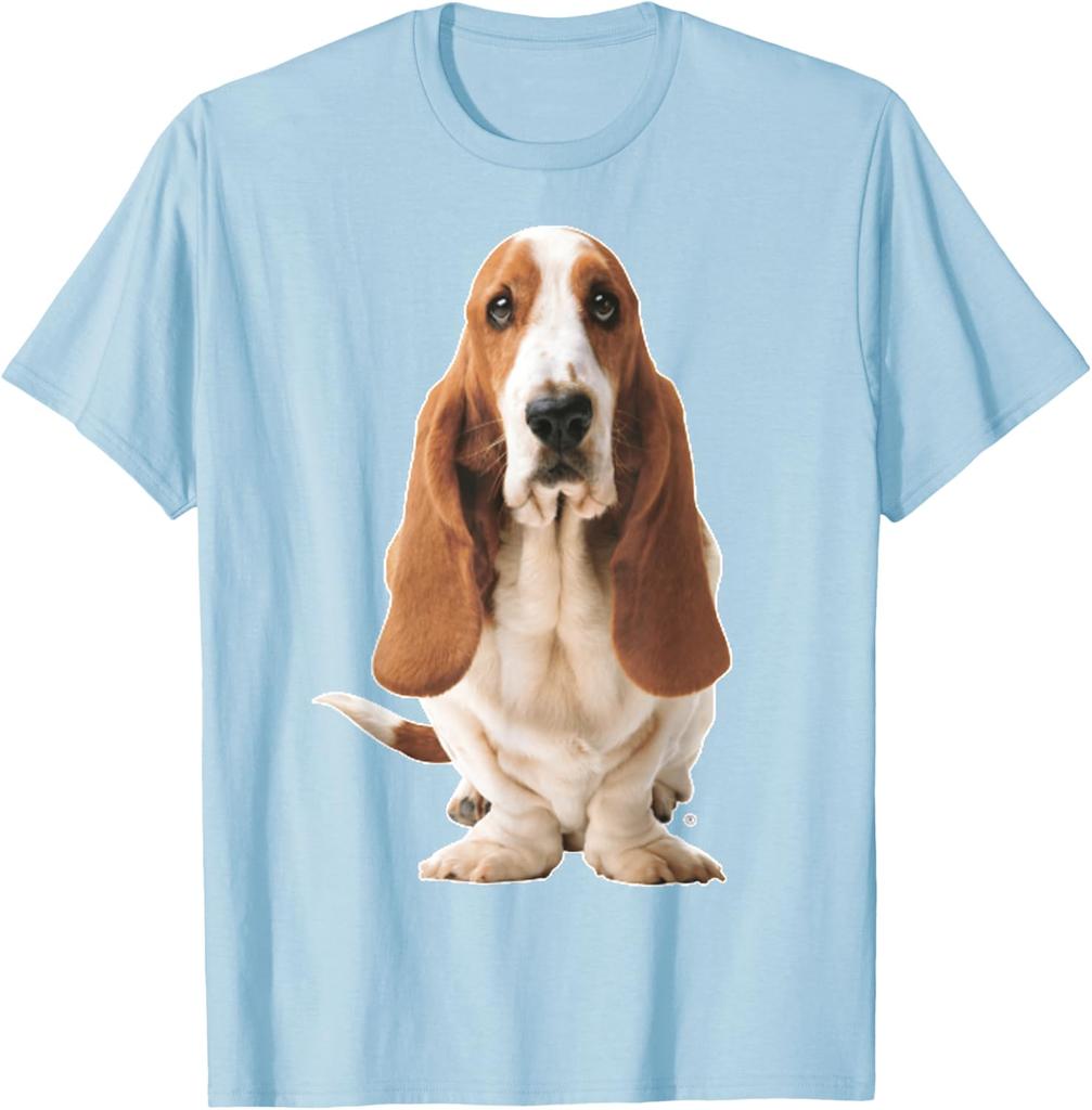 Basset Hound Dog Sitting Graphic Tee Breathable Cotton Casual Short Sleeve T-Shirt for Men