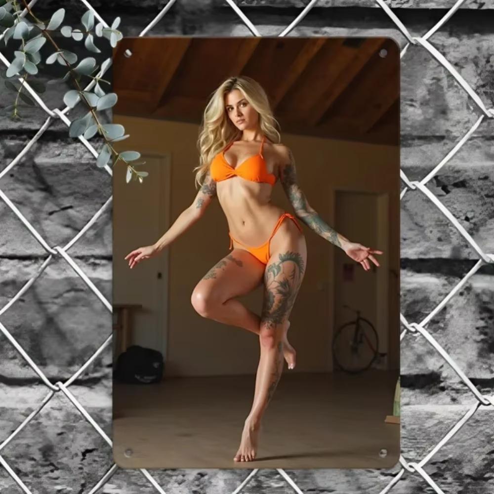 Metal Wall Art Vintage Bikini Girl Waterproof Home Decor Kitchen Bar