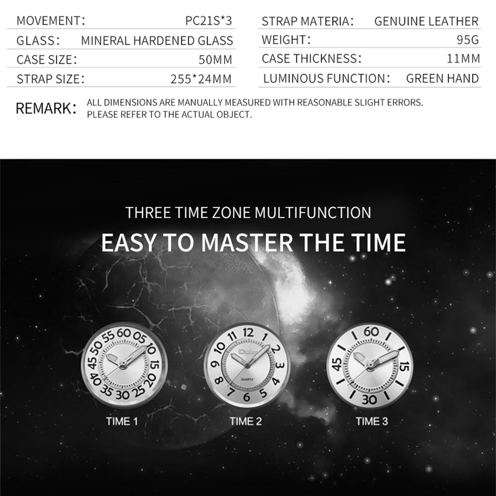 Oulm Herrenuhr Business Casual Quarzuhr Multi-Zeitzone Leder