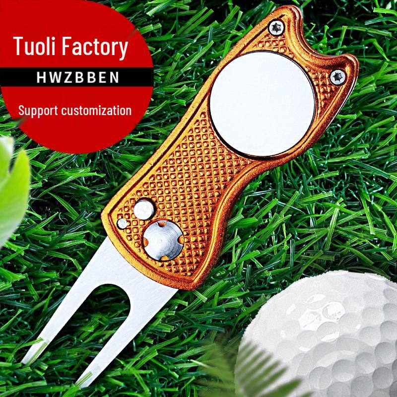 In-Stock Aluminum Folding Golf Divot Tool with Logo - Compact Course Fork & Gift Accessory