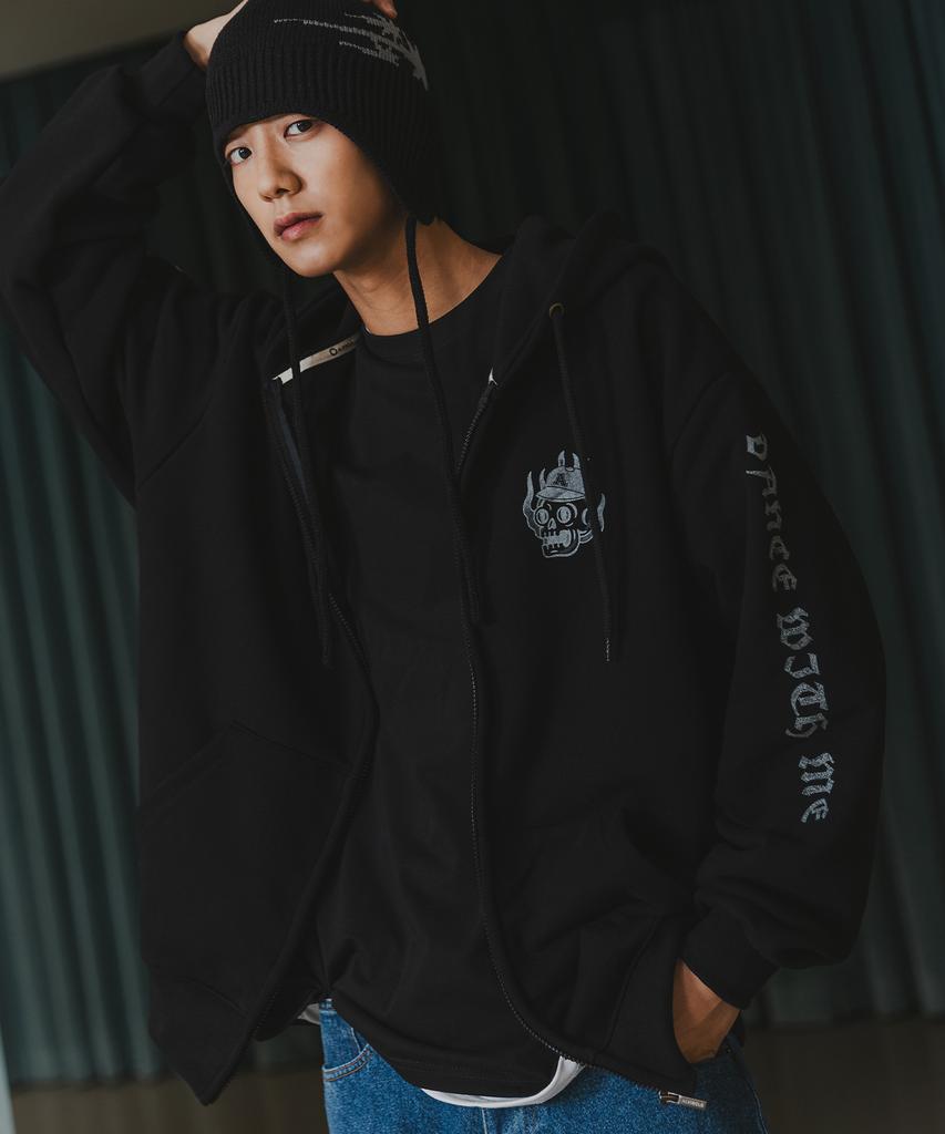 Alvinclo Burning Skull Oversized Zip-Up Hoodie Azh889 (3 Colors)
