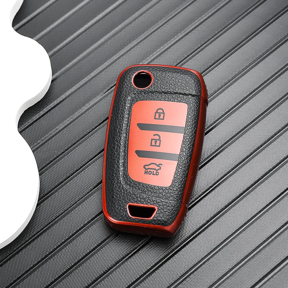 Leather TPU Shell Fob Car Flip Key Case Cover Holder For Hyundai I30 I35 I40 KONA Genesis Santa Fe Elantra Solaris Tucson Azera