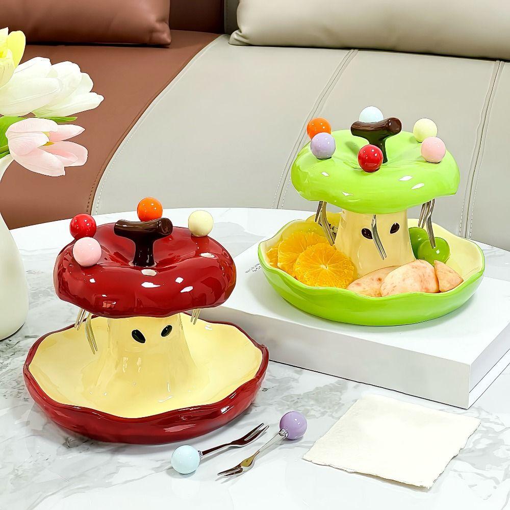 Creative Colorful Fruit Fork Plate Set Fruit Fork with Fruit Plate Set Party Supply