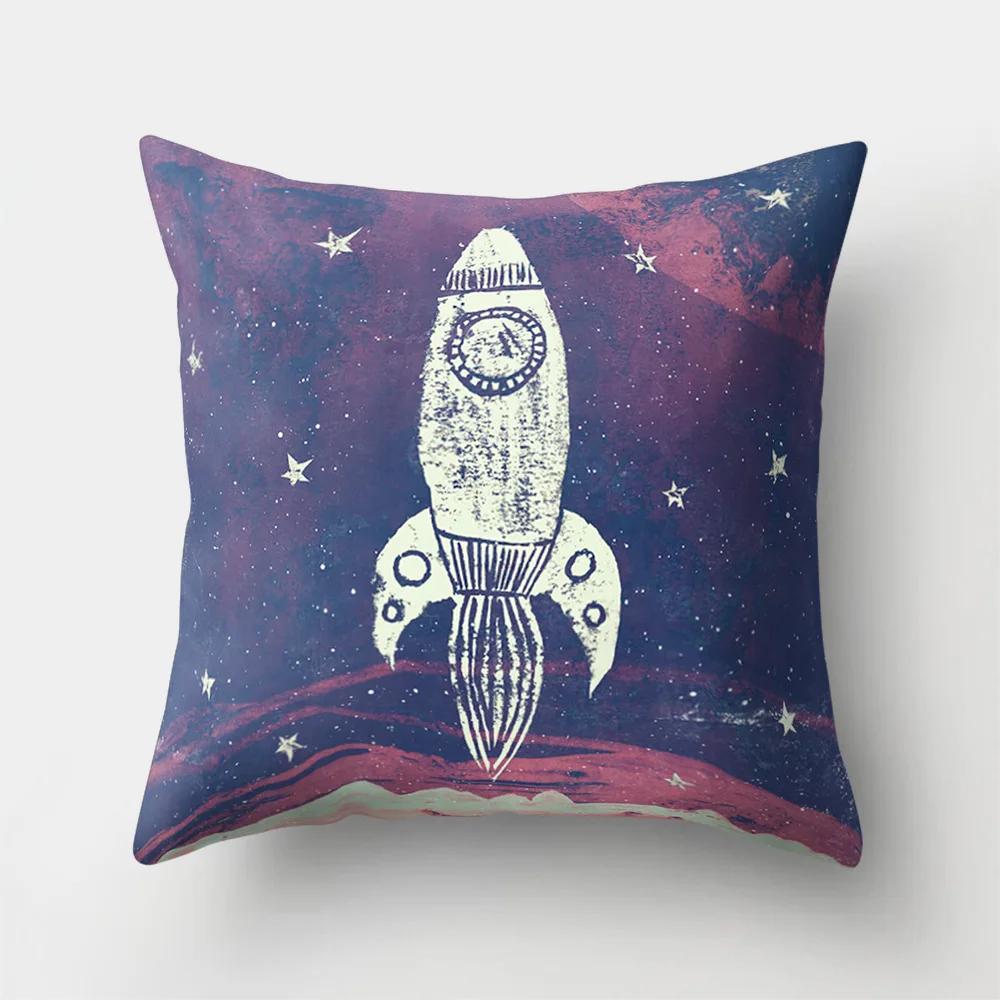 Outer Space Style Polyester Throw Pillow Case Spaceship Astronaut Print Cushion Cover Decorative For Sofa Bed Home Living Room