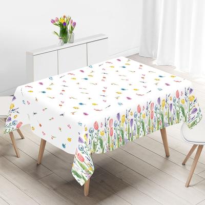 Spring Tulip Lavender Tablecloth, Disposable Seasonal Spring Summer Floral Butterfly Kitchen Dining Table Decoration for Home