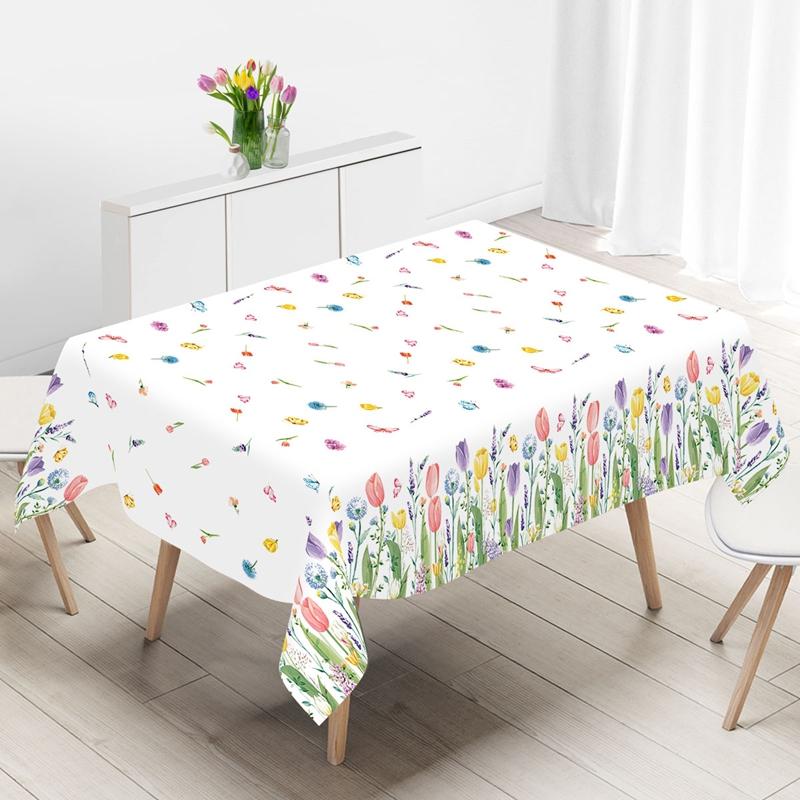 Spring Tulip Lavender Tablecloth, Disposable Seasonal Spring Summer Floral Butterfly Kitchen Dining Table Decoration for Home