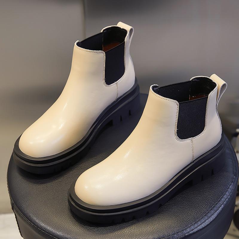Leather Martin boots women's autumn new short boots thick heel casual boots women's Chelsea pipe women's boots tide