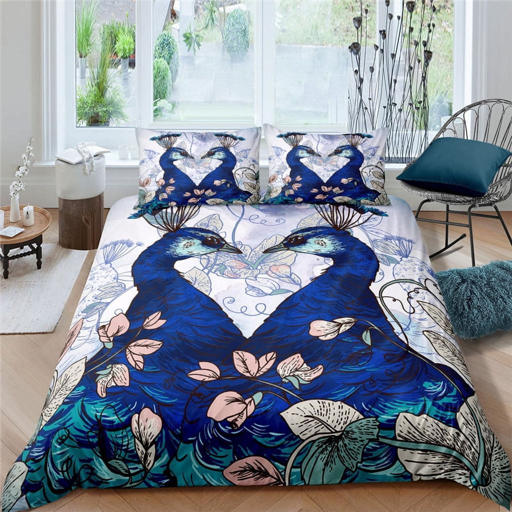 Peacock Soft Duvet Cover Set Quen Sized Dimensions Lovely Animal Theme Beding Set Print for Children's Adult Peoples plus Tens, Soft Warm plus