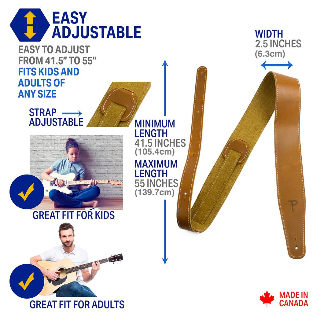 P Leathers Baseball Leather Guitar Sunflower Perri's Ltd. Strap, 2.5 inches,