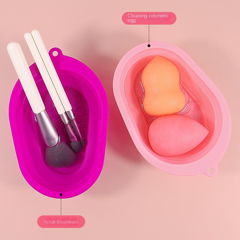 Silicone Makeup Brush Cleaning Tool Pad Cosmetic Beauty Egg Scrubbing Plate Foldable Make Up Clean Bowl Rubber Soft Washing Box