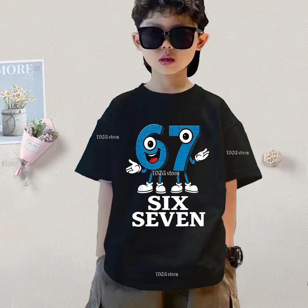6 7 SIX SEVEN Kids Cotton TShirt Adult Boys Girls Family Matching Casual TeeCartoon Monster Number Print Birthday Summer Tops