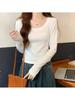 Women's Solid Color Raglan U-Neck Long Sleeve Slim Fit Base Layer Top for Spring and Autumn