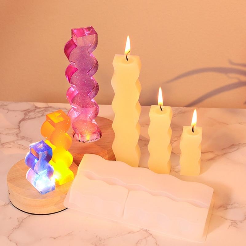 3-in-1 Candle Molds Long Candle Molds Waving/Heart Candle Molds for Making Candle Soap Baking DIY Craft Valentines Gift