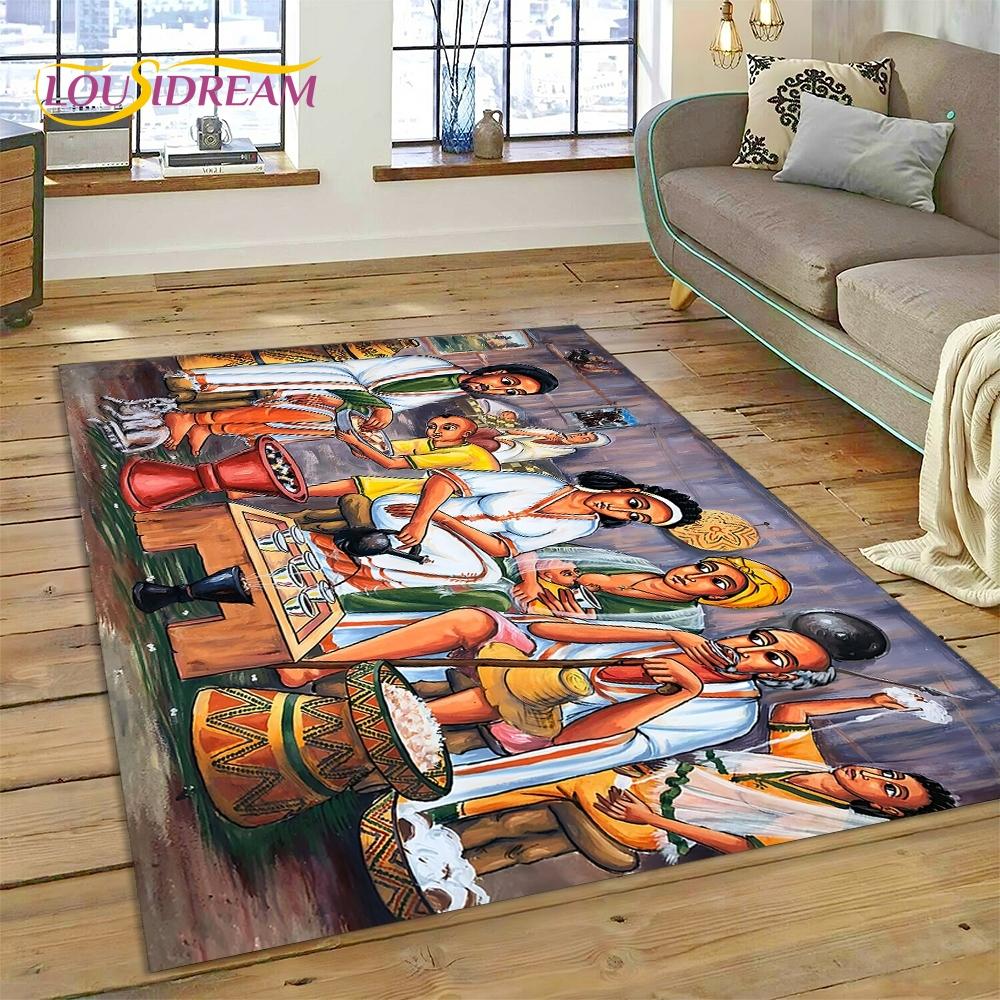 Cartoon Africa Ethiopian Custom Painting Art Carpet Rug for Bedroom Living Room Home Sofa Decoration,kids Large Decor Floor Mat