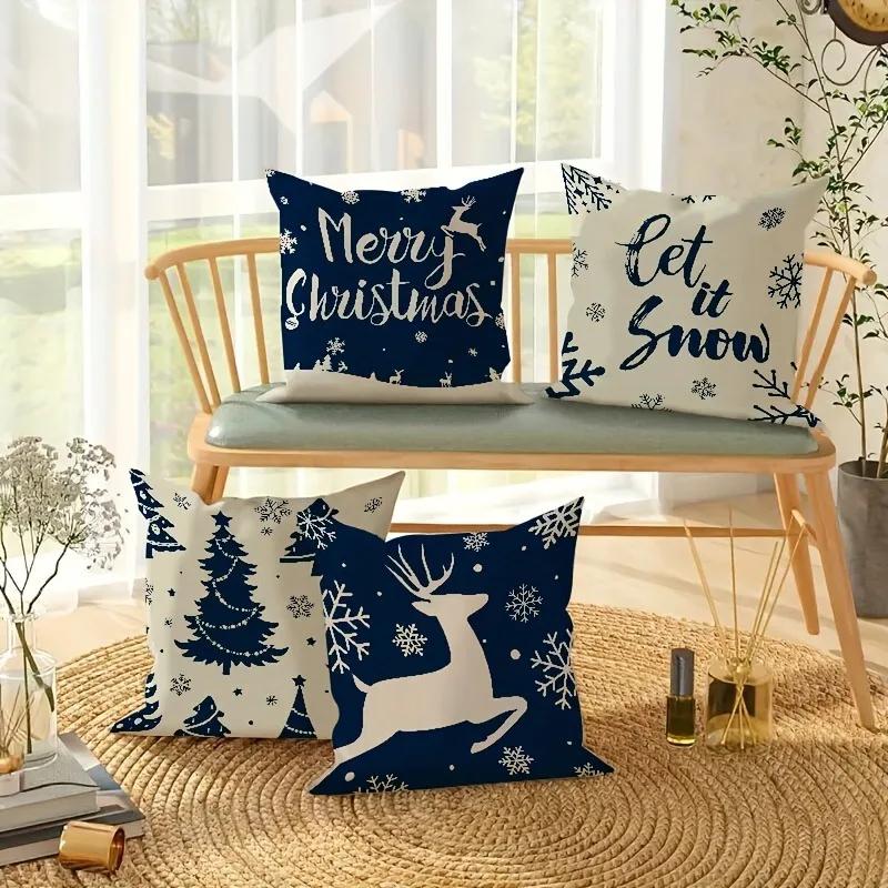 Christmas decoration pillowcase Merry Christmas Christmas tree fawn pattern suitable for home room sofa cushion cover
