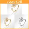 Geometric Copper Adjustable Ring With Flower Motif For Women Fashion Jewelry