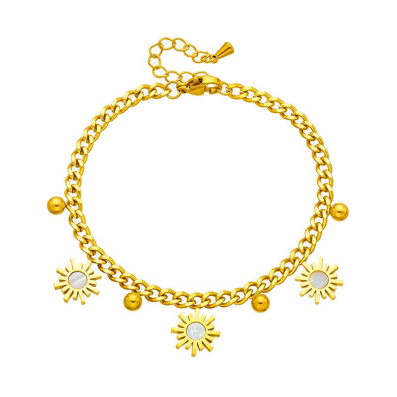 Gold Sunburst Charm Cuban Link Bracelet for Women