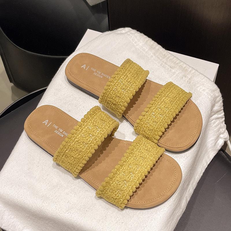 

Versatile cool slippers 2025 summer new woven simple cloth beach slippers flat bottom casual one-word cool slippers 40 жёлтый