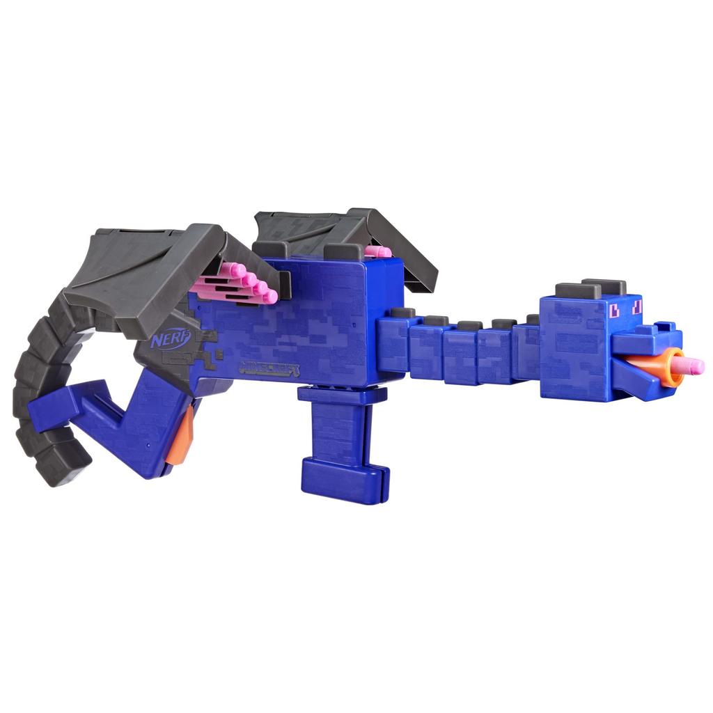 Nerf Minecraft Ender Dragon Blaster with a 4-dart clip and 12 Elite darts, featuring a Minecraft character design (F7912) - Authentic