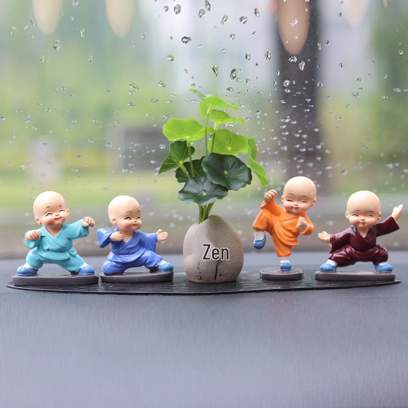 Shaking Head Monk Car Ornament Set - Cute Interior Decoration for Men and Women