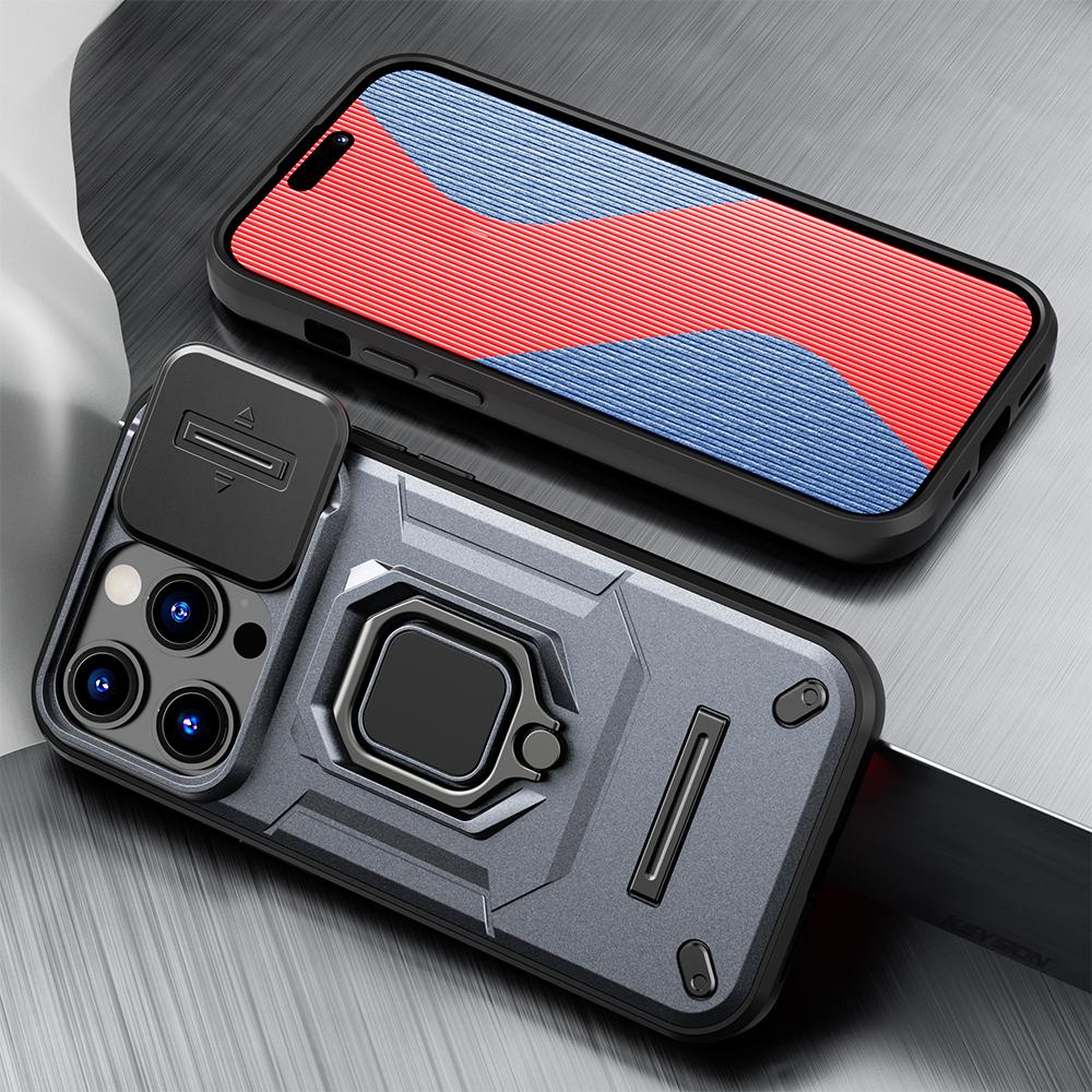 KEYSION Shockproof Case for iPhone 14 Pro Max 14 Plus Slide Camera Lens Protection Ring Stand Phone Cover for iPhone 13 Pro Max
