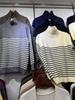 Women's French Retro Striped Half-Zip Knit Sweater - High Neck, Loose Fit for Autumn/Winter
